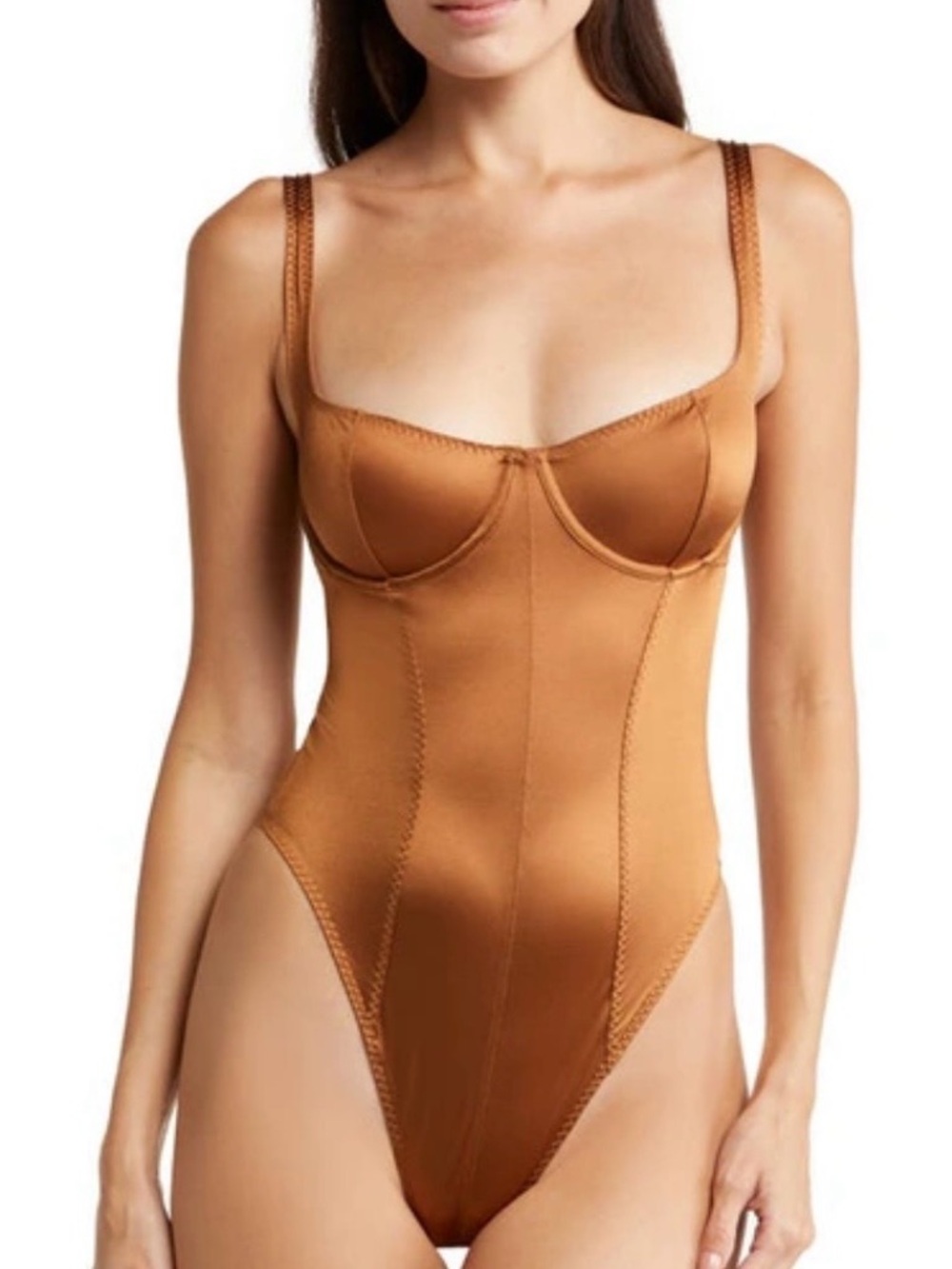 Skims Satin Bodysuit in Bronze